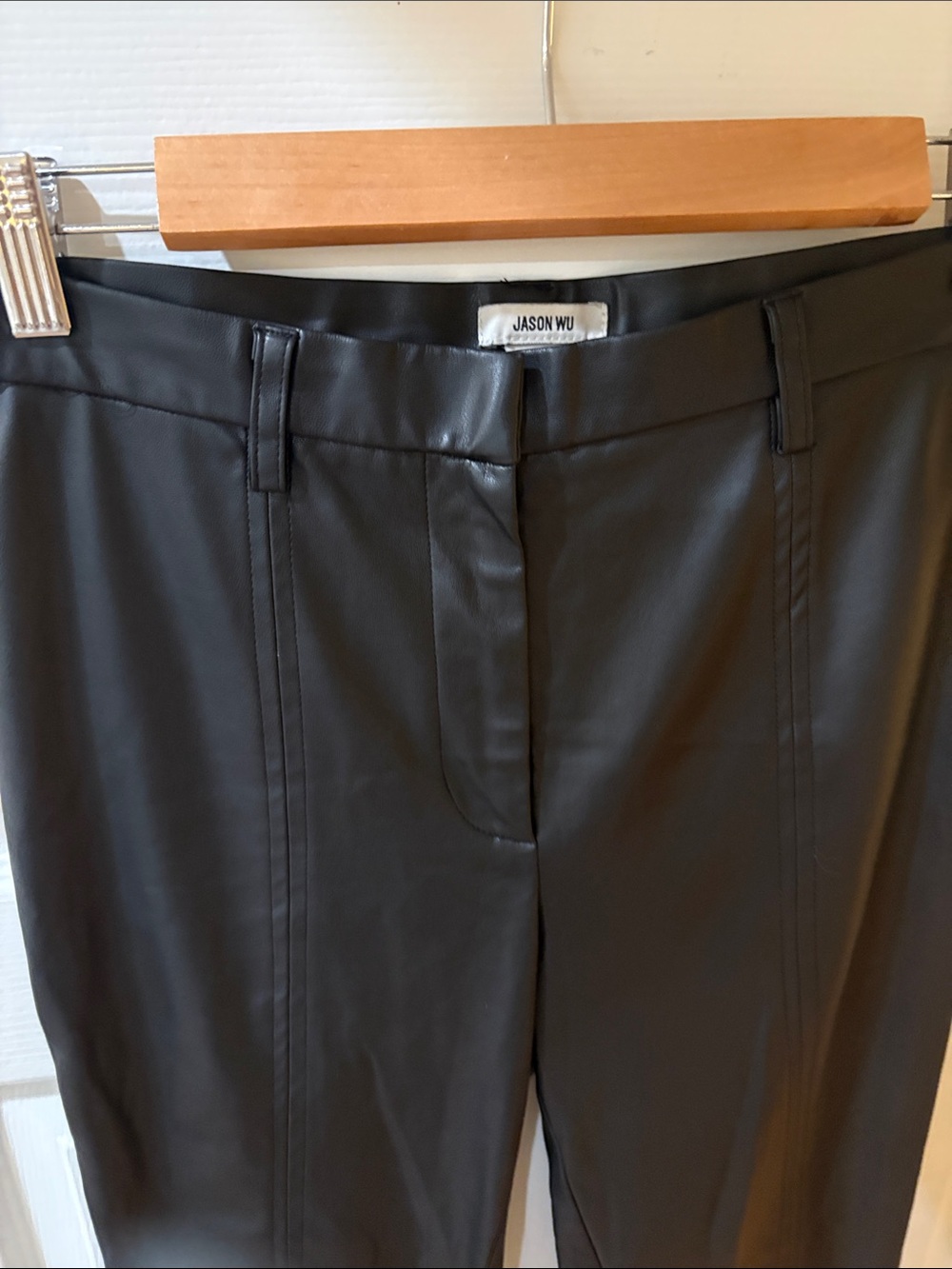 Jason Wu Black Faux Leather Pants with Seam Detailing